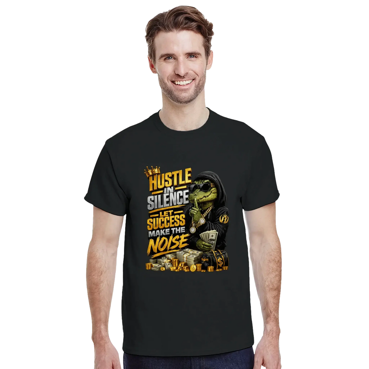 Hustle In Silence Crocodile Graphic T-Shirt - Premium Heavyweight Cotton Tee
